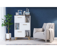 Шкаф низкий с нишами Вега Скандинавия (глянец, белый + дуб каньон)